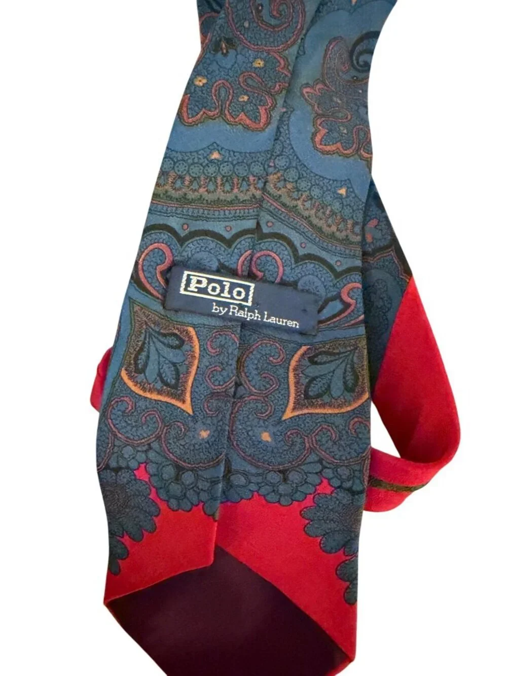Polo Ralph Lauren Mens Tie Silk Two-tone Paisley Pattern OS Pointed-end Vintage